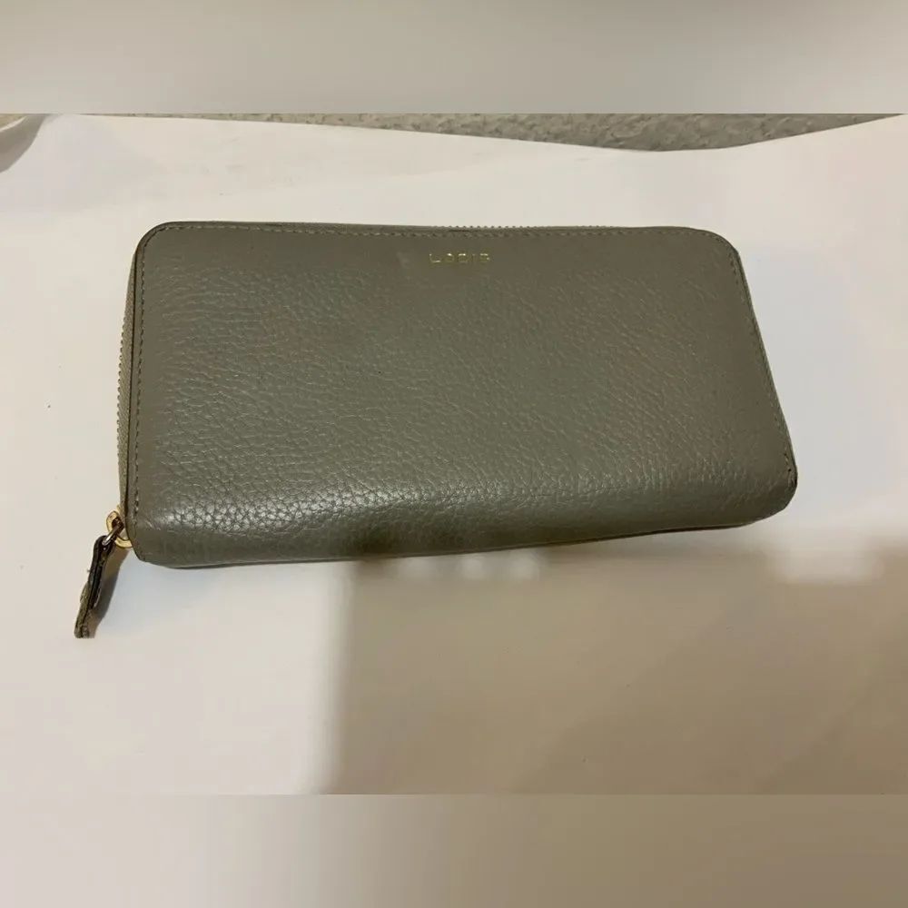 Lodis Slim Wallet gray pebbled leather zip around